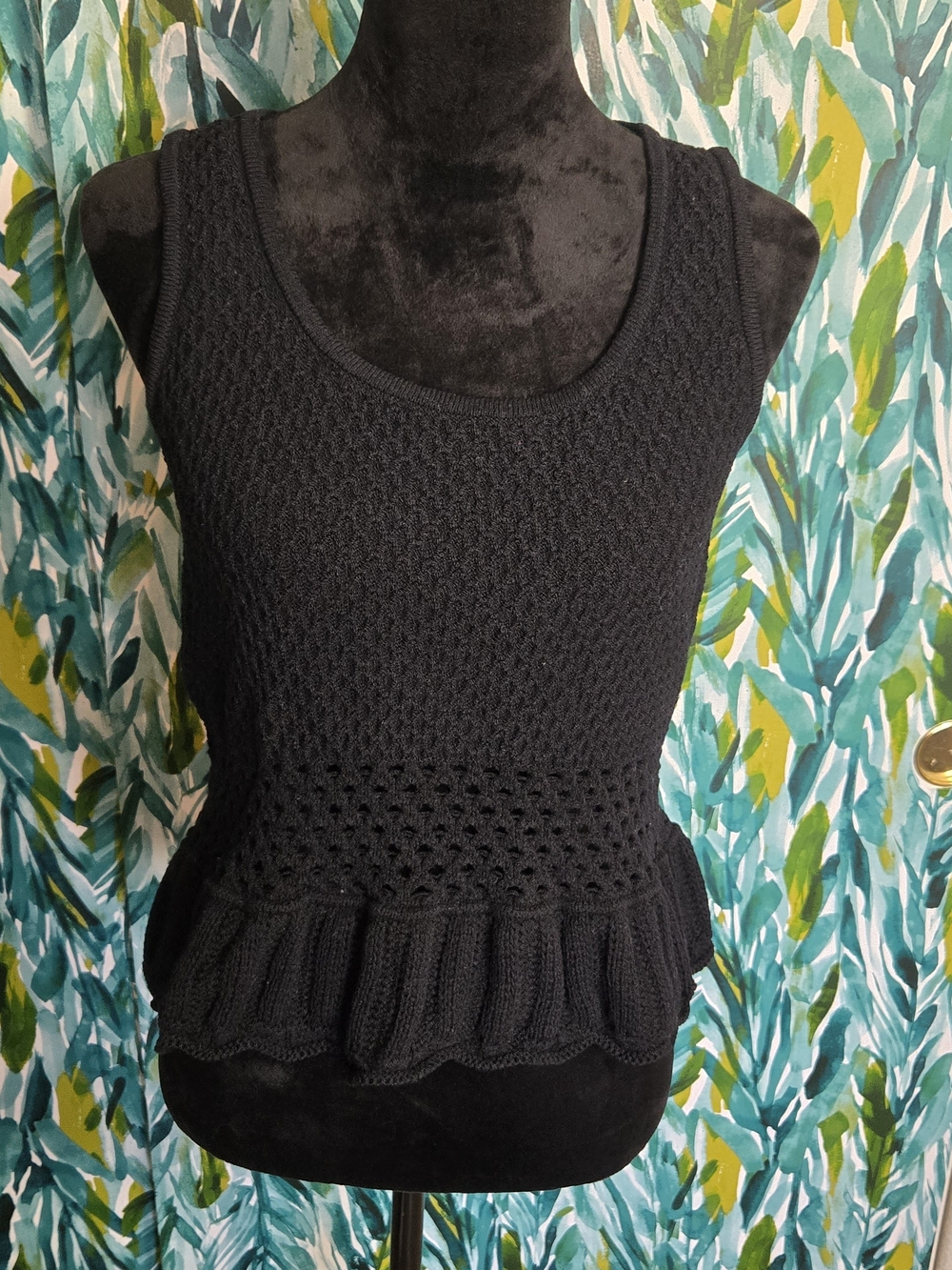 St. John Sport by Marie Gray Black Knit Peplum Shell